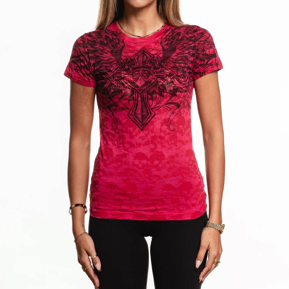 AFFLICTION Ayala Burnout Tee in Cherry - Size Large